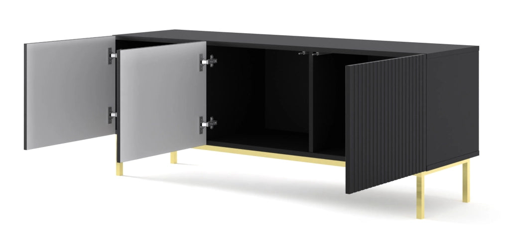 MOBILE RAVENNA B PORTA TV IN MDF RIVESTITO IN FOGLIO 3D 150 NERO OPACO STRUTTURA ORO