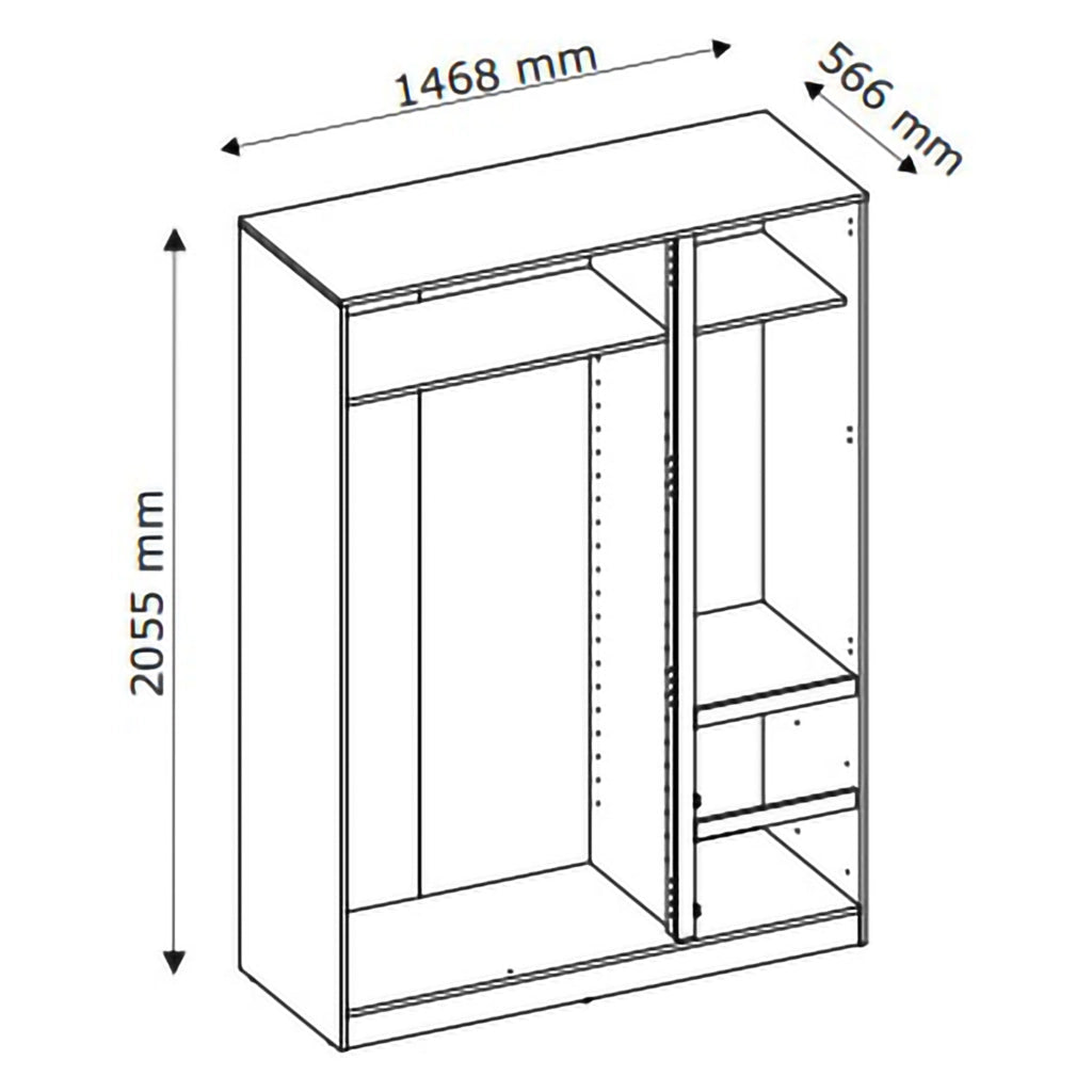 Armadio Camera da Letto Leseto, Guardaroba 3 Ante Appendiabiti, 147x57 cm Marrone Rovere