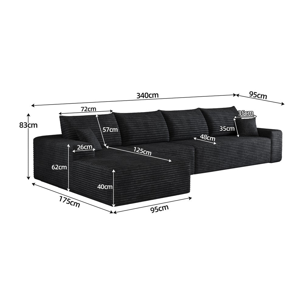 Divano angolare chaise longue ¨C Minimal ¨C nero tessuto 340cm