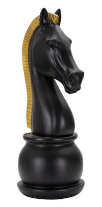 Cavallo da Scacchi 18,5x50x18,5 cm in Poliresina Nero/Oro