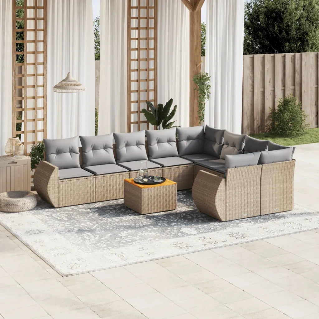 Set Divano da Giardino 10 pz con Cuscini Beige in Polyrattan 3257494