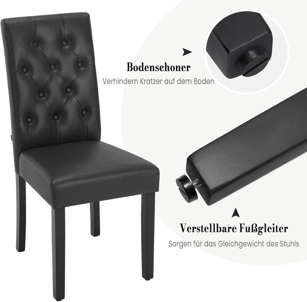 Sedia Sala da Pranzo da 4 Pezzi, Sedie da Cucina con Schienale Alto, Sedia Imbottita per Camera da Letto, Soggiorno, Gambe in Legno e Sedile in Similpelle, Nero, EZS20sz-4