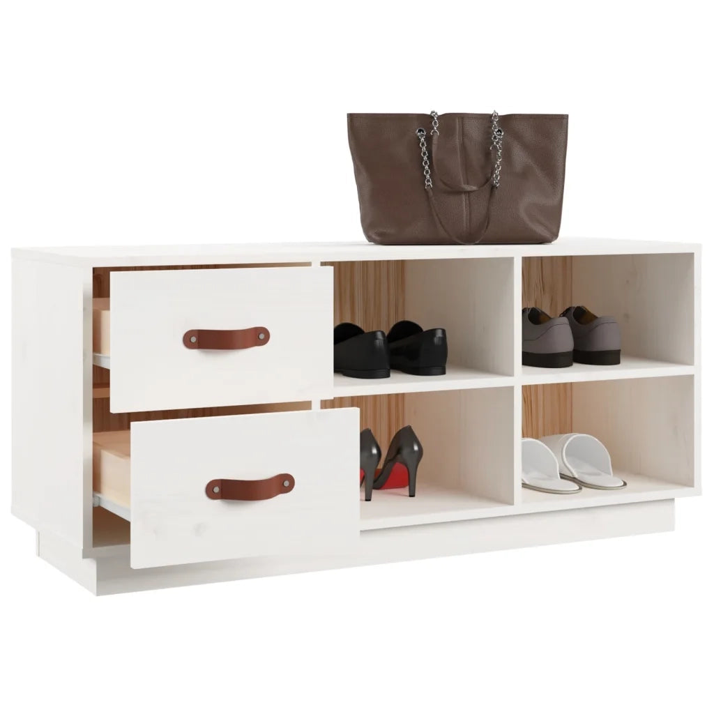 Scarpiera | Mobile per scarpe Bianca 100x34x45 cm in Legno Massello di Pino