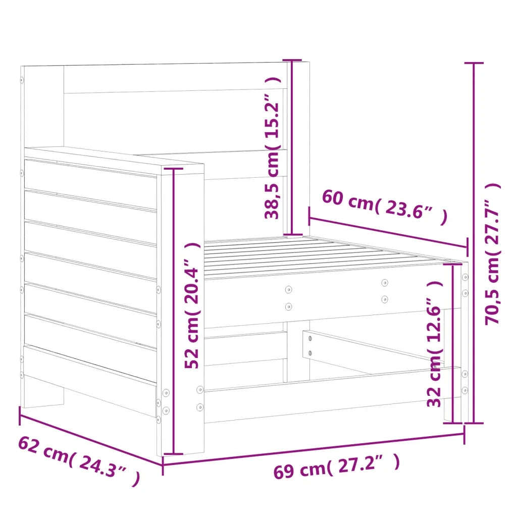Divano senza Braccioli da Giardino-Sofa da Giardino-Divano da esterno 69x62x70,5cm Pino Impregnato