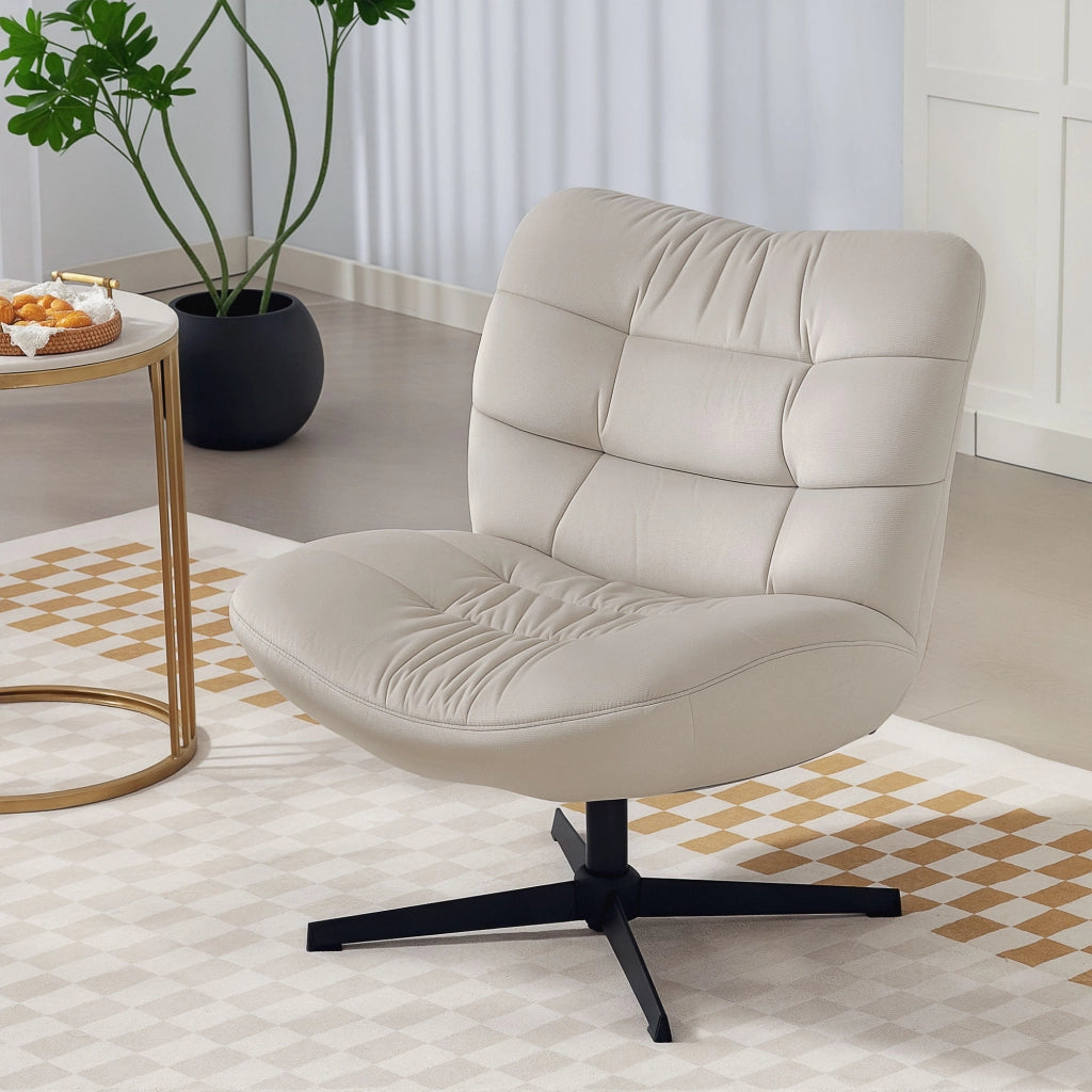Poltrona girevole senza braccioli in tessuto boucl¨¦ ¨C zephmum ¨C crema 70x80x82cm