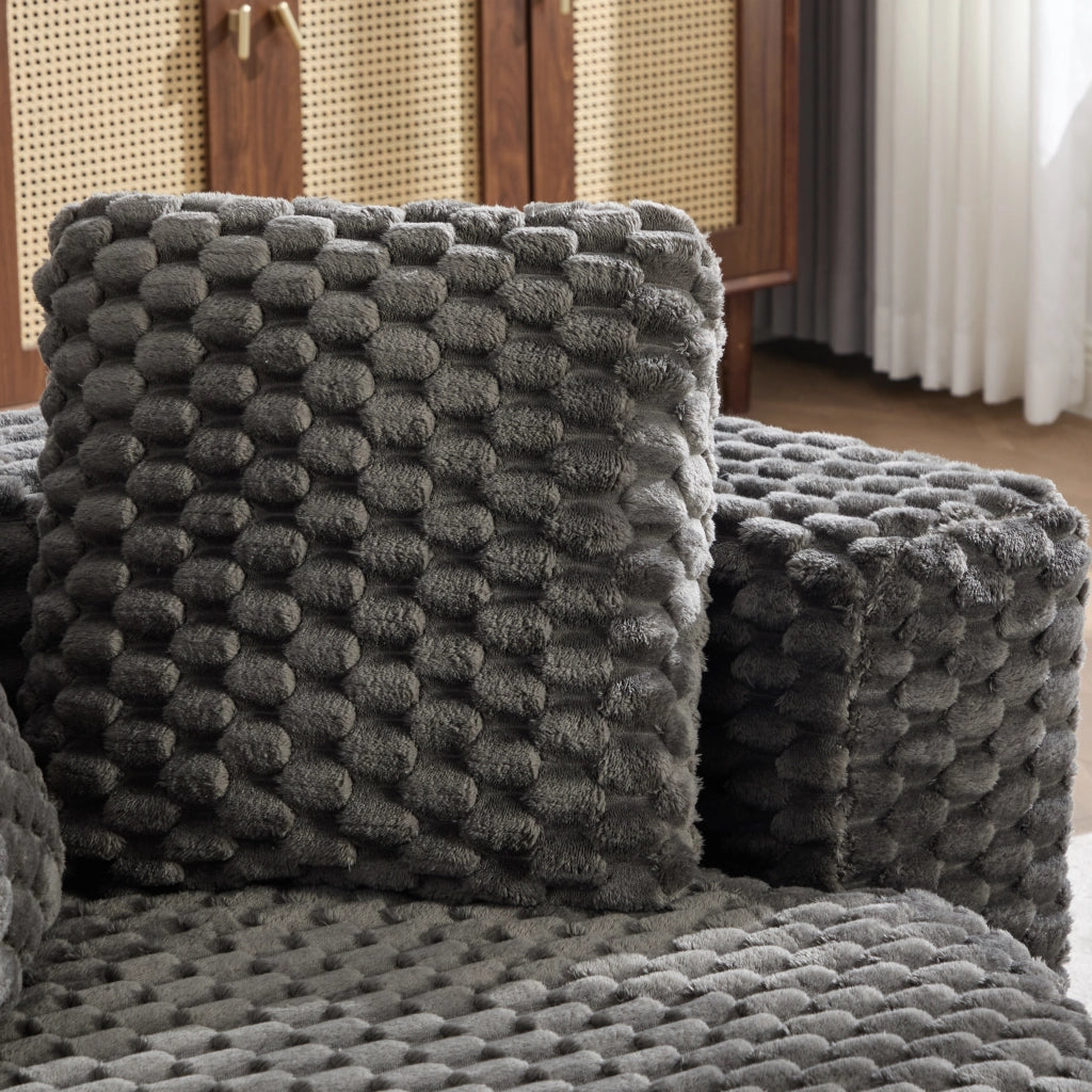 Poltrona con pouf senza montaggio in tessuto con seduta ergonomica moderna grigio scuro 130 × 115 × 103 cm