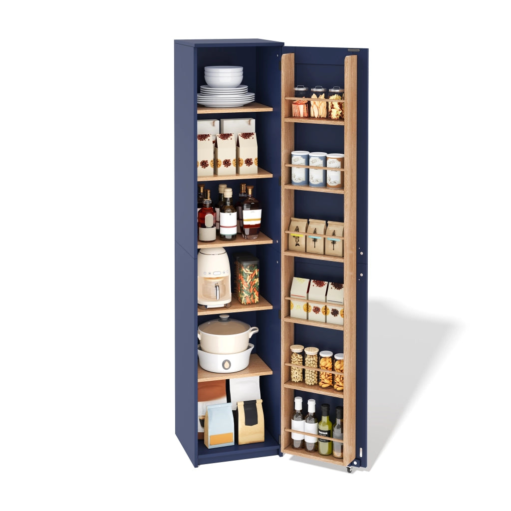 Mobile contenitore alto con ripiani regolabili e vani anta; 40x40x183 cm; blu