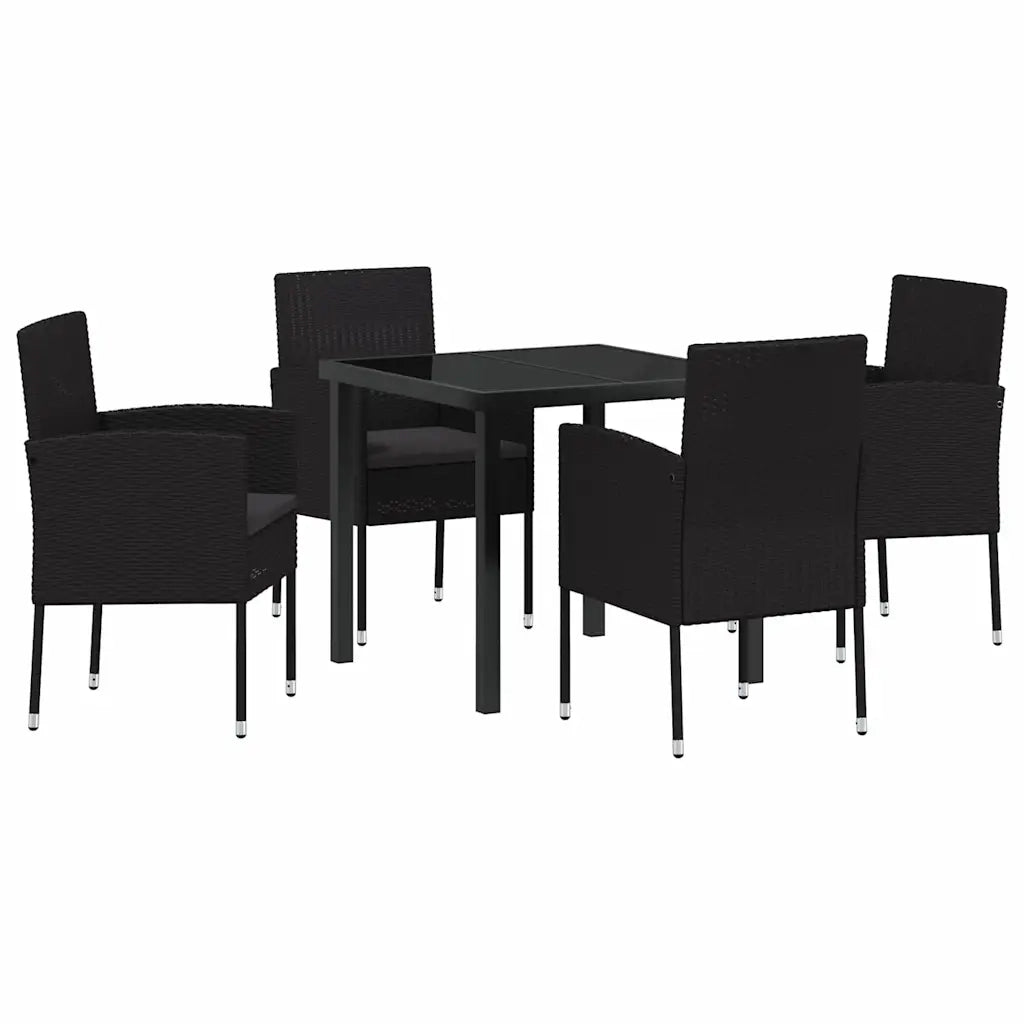 Set da Pranzo per Giardino con cuscino 5 pcs Nero polyrattan 3380065