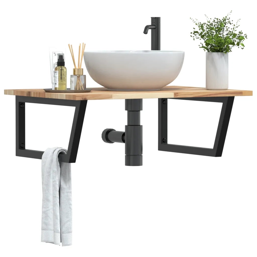 Ripiano a Parete per Lavabo in Acciaio e Massello di Acacia 3302891