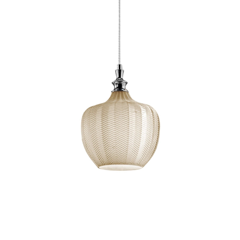 Cleofe - Lampada a sospensione in vetro ocra trasparente e cromo - Attacco 1XE27, stile vintage, IP20, 1XE27 max 1X60W, d.24cm, lampadine escluse