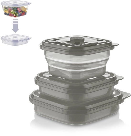 Set di contenitori portàbbili in silicone di platina, resistenti a calore e freddo, impermeabili, lavabili in forno (grigio)