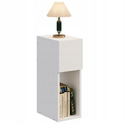 Comodino bianco con cassetto, tavolino con ripiano, moderno loft camera da letto 55 cm