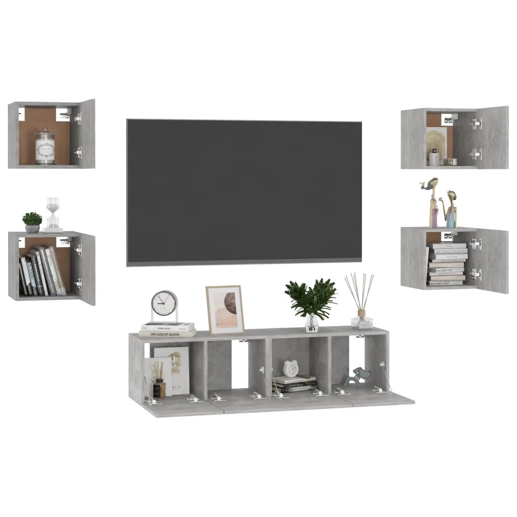 Set di Mobili Porta TV 6 pz-Set di 6 Credenza per TV Grigio Cemento in Legno Multistrato 171731