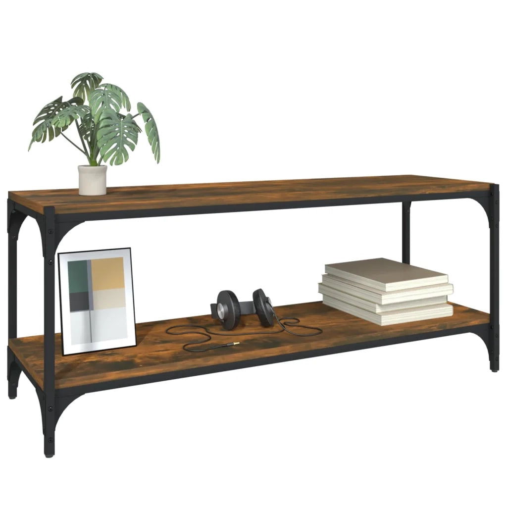 Mobile TV Rovere Fumo 100x33x41 cm Legno Multistrato e Acciaio 819349