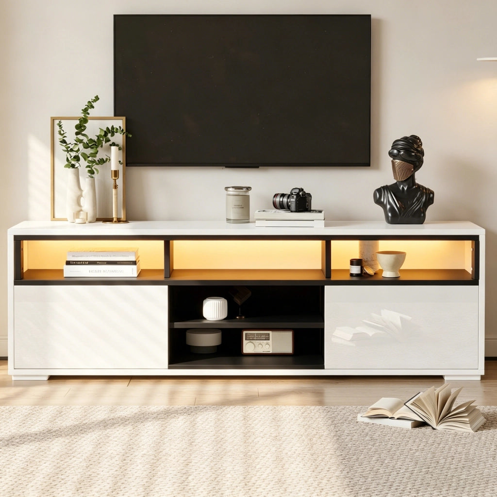 Mobile porta TV moderno con luce integrata e vani contenitori