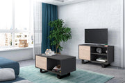 Mobile per Soggiorno e Sala da Pranzo composto da 1 Mobile TV100 e 1 Tavolino colore Grigio e colore Rovere con Gambe Nere RF1122