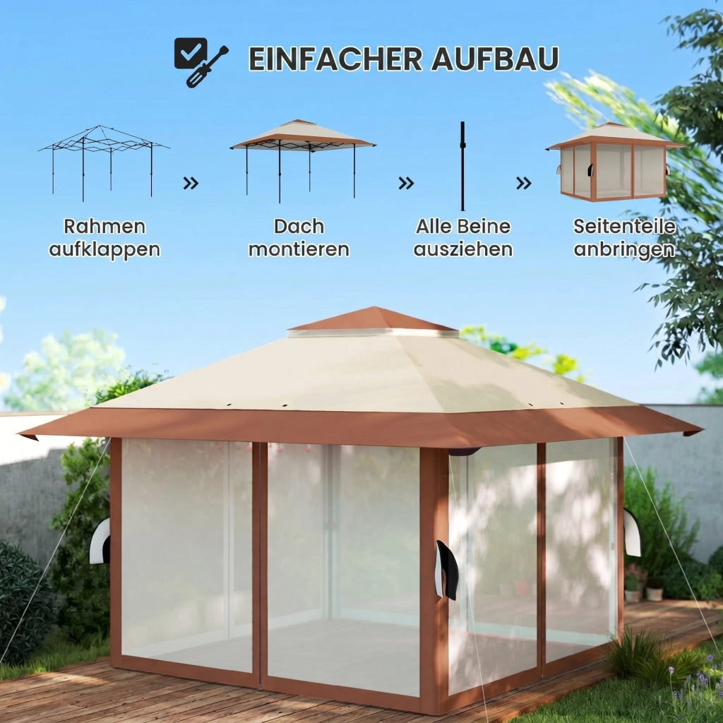 Gazebo da giardino 4x4 m con pareti a rete UPF50+ ¨C zephmum ¨C Beige
