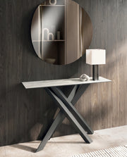 Consolle Xenia 110x30 cm con top in ceramica marmo bianco e struttura in metallo verniciato antracite - Stones
