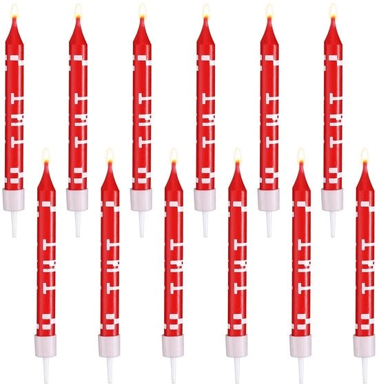 Set di candele per compleanni a forma di pixel - 12 pezzi - toppe per torta a stampo - rosse - decorazioni per compleanni - Attenzione alla sicurezza - Materiale: paraffina