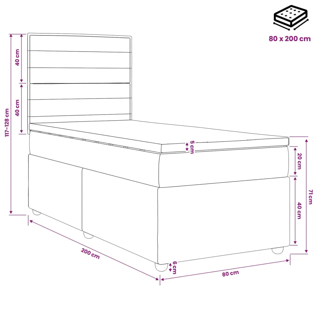Letto box spring con materasso Tortora 80 x 200 cm Tessuto 3453750