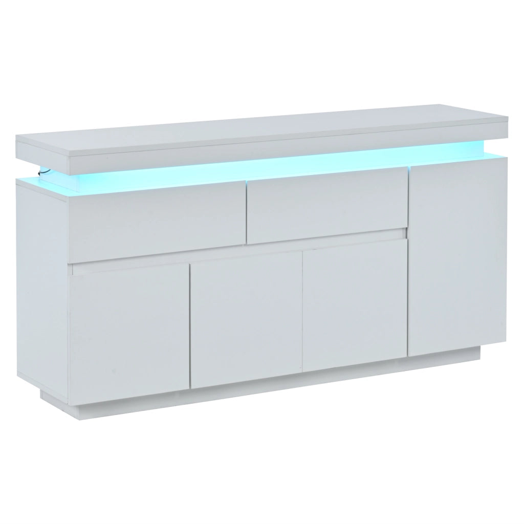 Madia con 4 ante e 2 cassetti; LED e ripiani regolabili - per soggiorno - 140 x 35 x 72.5 cm - bianco