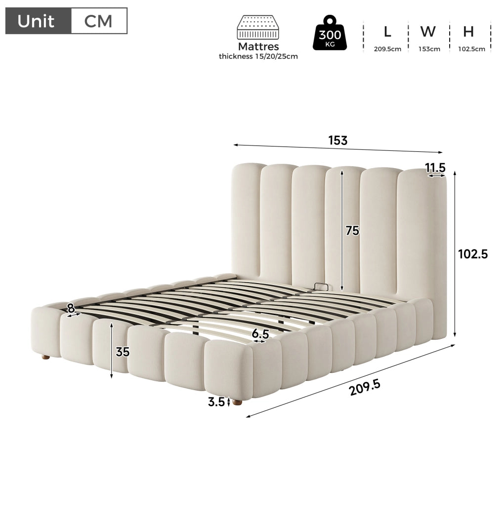 Letto matrimoniale contenitore 140x190 cm con sollevamento idraulico; velluto beige
