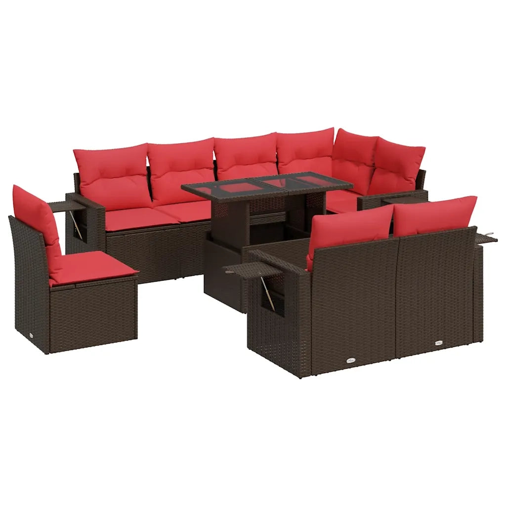 Set Divani Giardino 9 pz con Cuscini Marrone Polyrattan Acacia