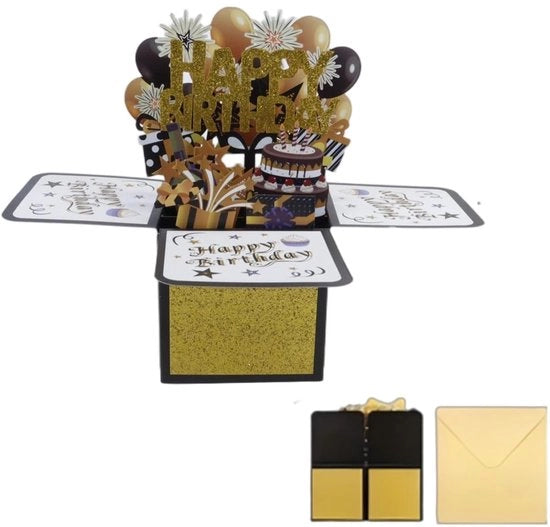 Carta di compleanno 3D con scomparto - Carta di compleanno con busta - Regalo personalizzato - Ideale per ogni occasione - Progetto di design elegante con tema di compleanno - Carta di auguri