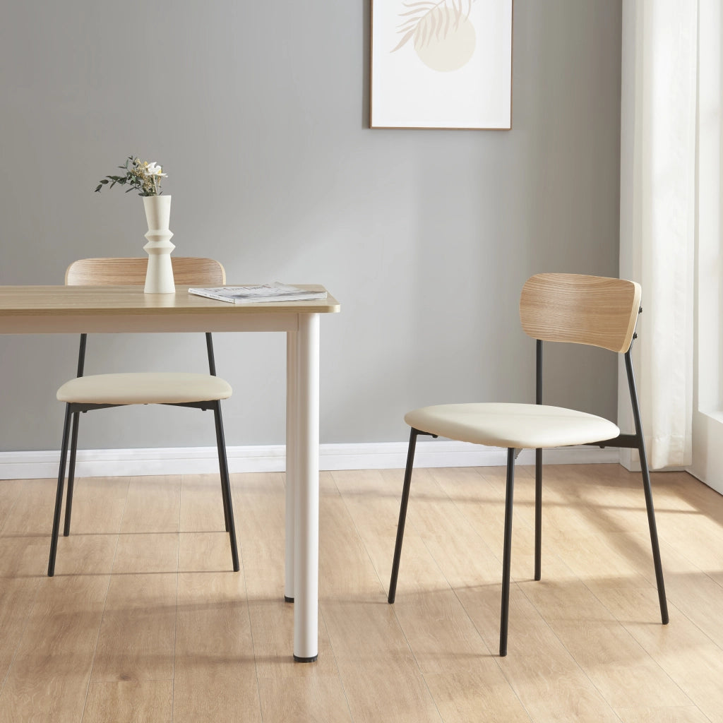 Set Jyväskylä di 2 Sedie da Sala Similpelle - Beige / Nero  [en.casa]