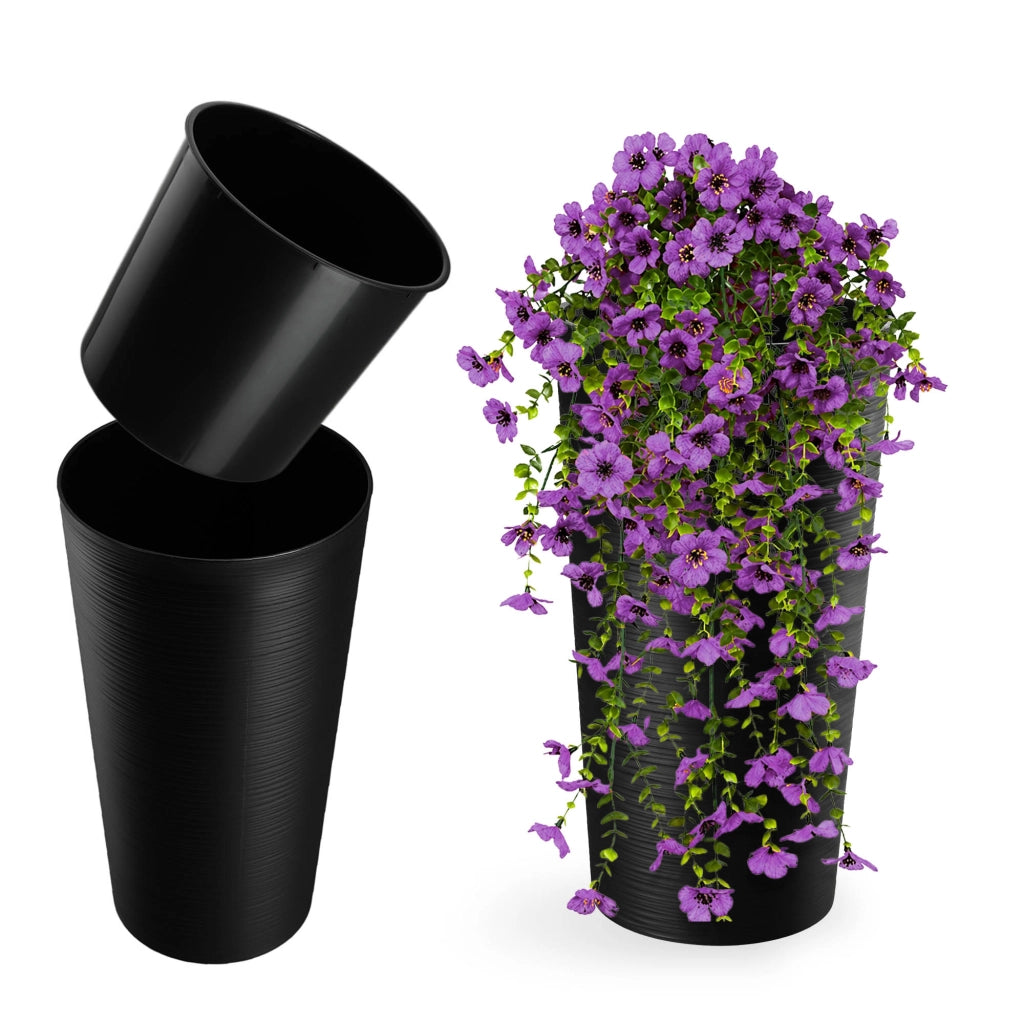 Vaso da fiori KADAX 47 cm con coperchio e inserto, vaso da fiori in plastica nero