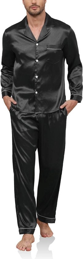Pijama Uomo a Pizze - Lunghe Maniche - Set a Due Pezzi - Pantaloni da Notte - Abbigliamento da Camera - Indossare a Casa - Ideale per Regali