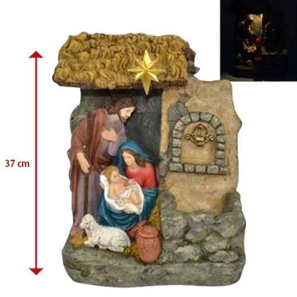 Trade Shop - Nativita' In Resina Scenario Con Fontana E Luce Calda 37cm Decorazioni Natalizie -