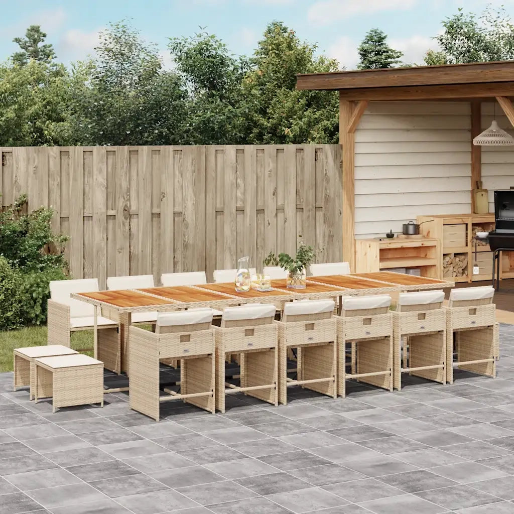 Set da Pranzo da Giardino 17 pz con Cuscini Beige in Polyrattan 3211192