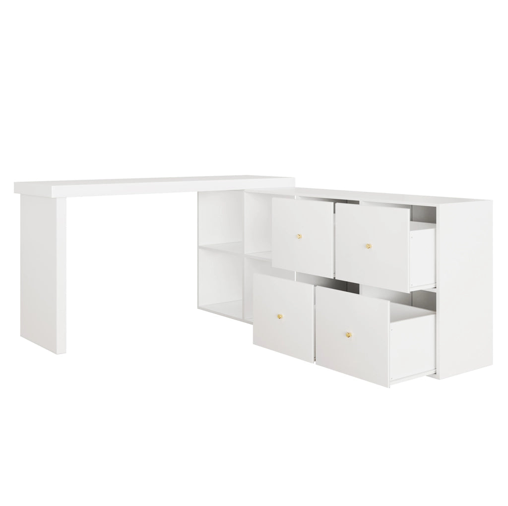 Scrivania girevole in MDF bianco con 8 vani