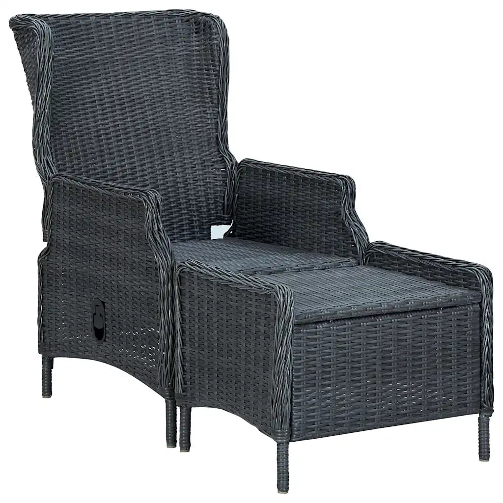 Sedia da Giardino | Sedie da Esterno Reclinabile con Pouf Polyrattan Grigio Scuro