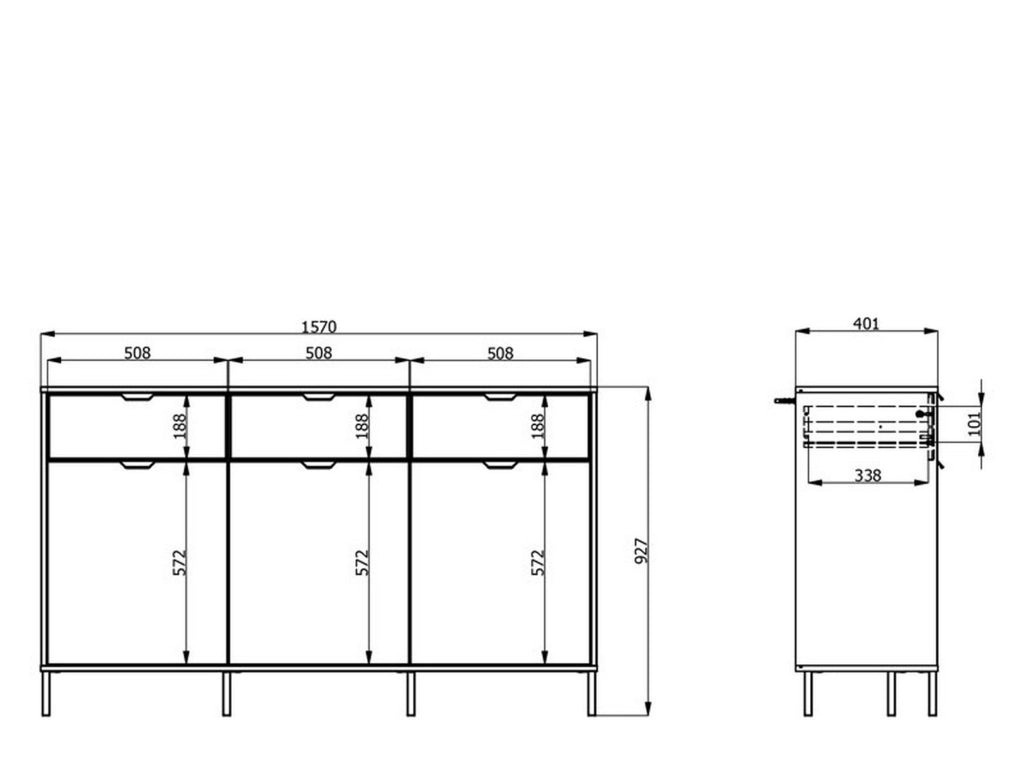 Madia Robbio, Credenza 3 Cassetti, 157x40x92.5h cm Marrone Rovere Nodi
