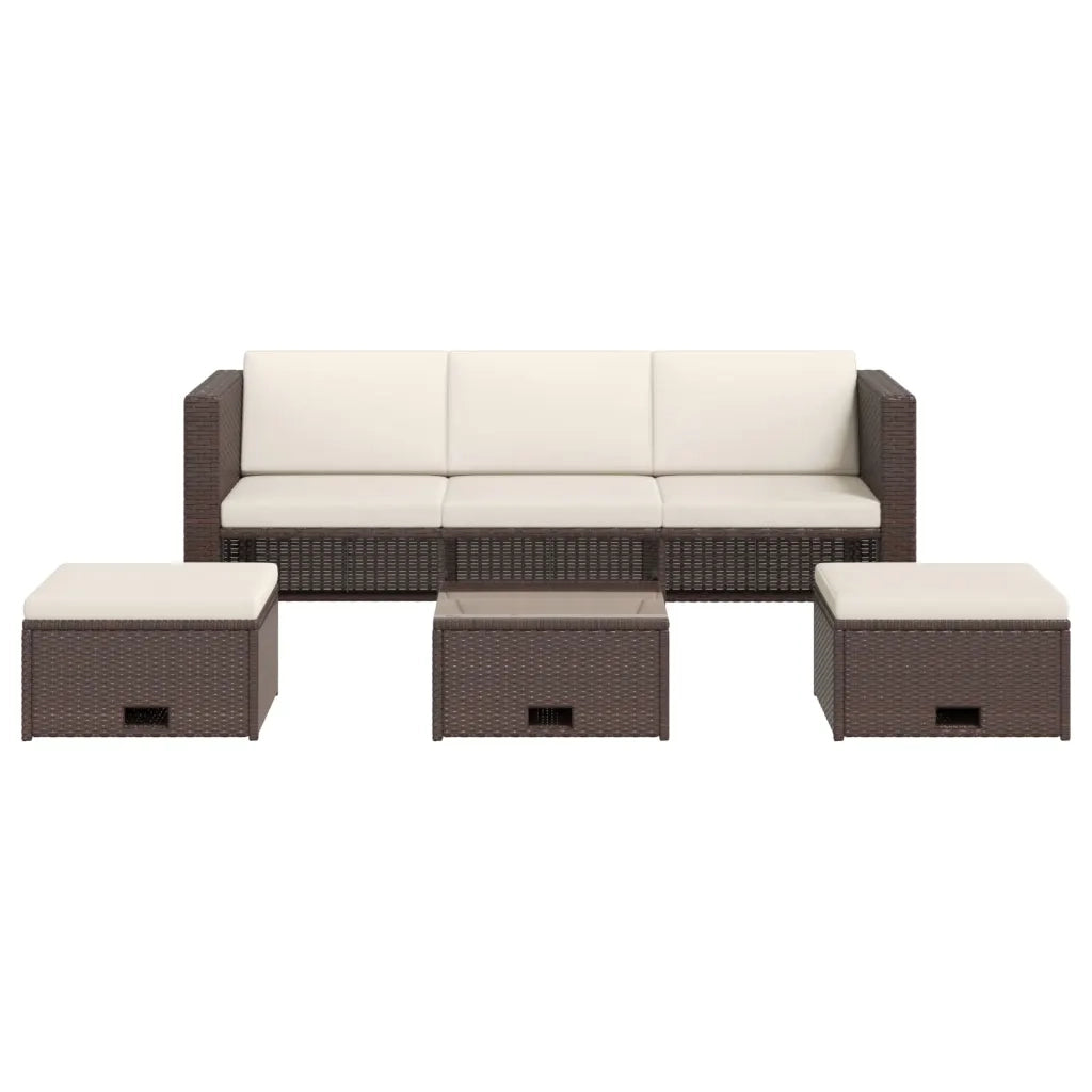 Set Divani da Giardino 4 pz con Cuscini in Polyrattan Marrone