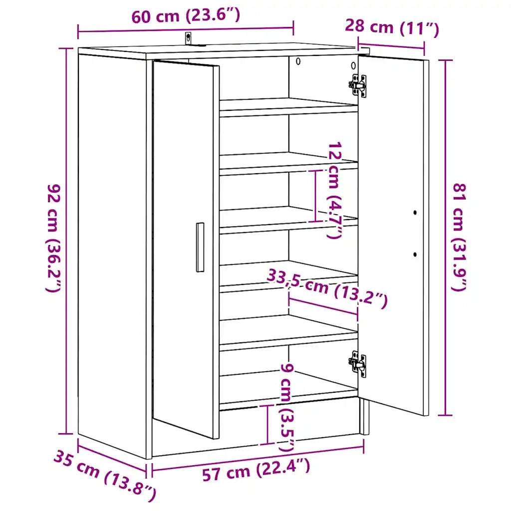 Scarpiera-Scaffale per scarpe Legno Antico 60x35x92 cm in Legno Multistrato 919210