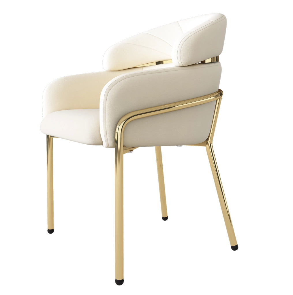 Sedia da pranzo in velluto beige con gambe in metallo; stile moderno