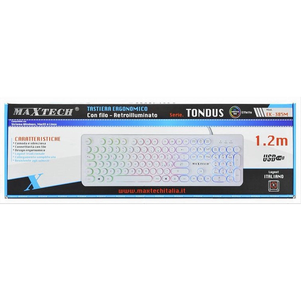 Trade Shop - Tastiera Con Filo Rgb Retroilluminata Tasti Rotondi Usb Layout Italiano Ek-385m -