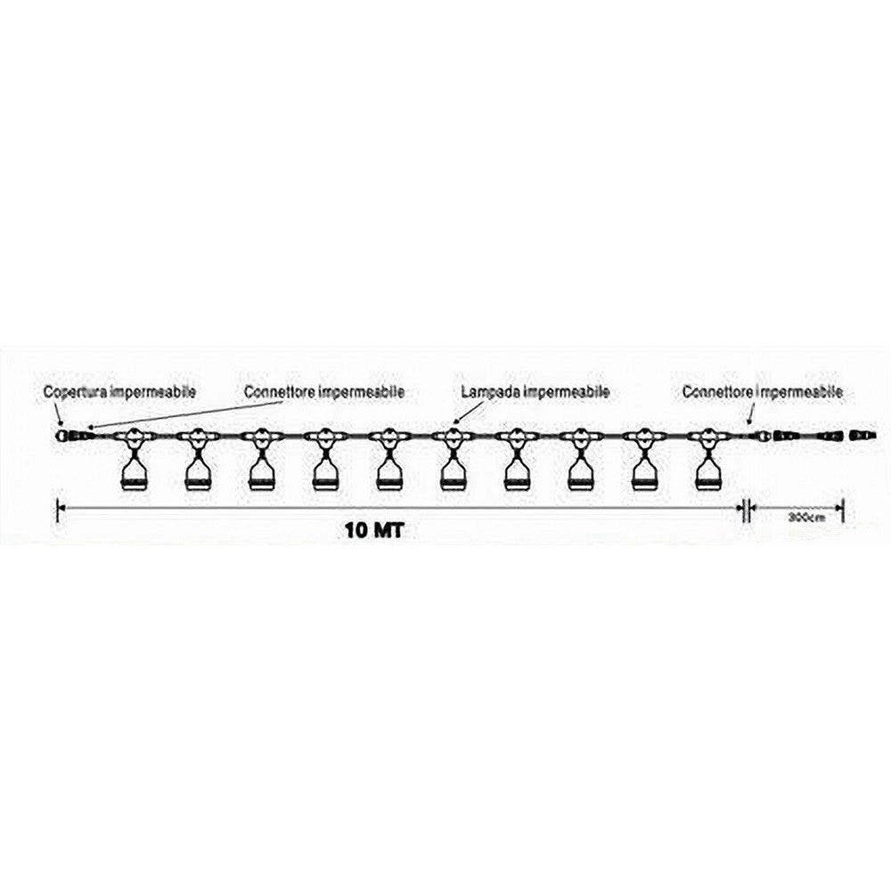 Trade Shop - Catena Luminosa Con Pannello Solare 10 Lampadine E27 Impermeabile Ip65 S20a-10m -