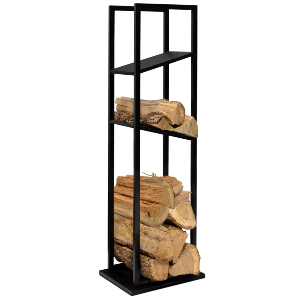 IDMarket - Portaceppi verticale in acciaio nero con 2 ripiani H.112 CM per caminetti