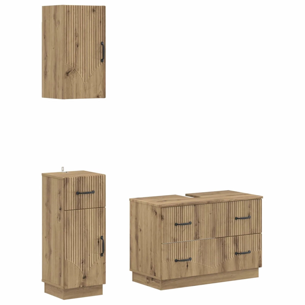 Set di armadietti da bagno in 3 pezzi HOORN Rovere Artigianale 3417800