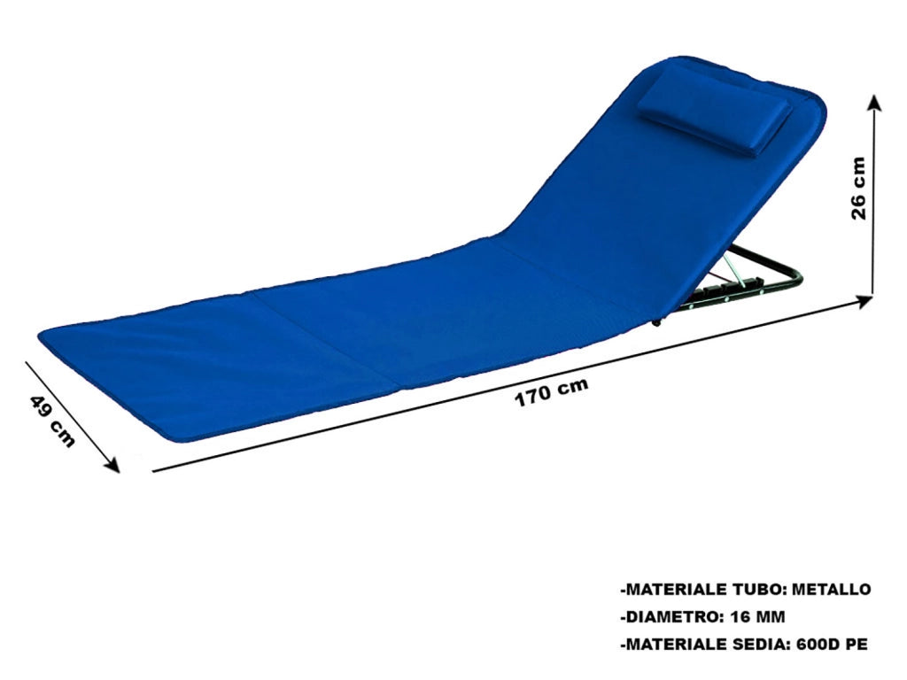 Stuoia Lettino da Spiaggia Rodi 49x170x26 cm Schienale Regolabile in Tessuto Oxford Azzurro