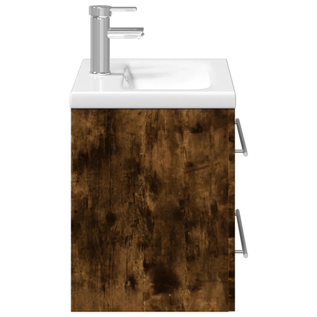 Mobile da Bagno con Lavabo Integrato-Armadietto da bagno con Lavandino Rovere Fumo