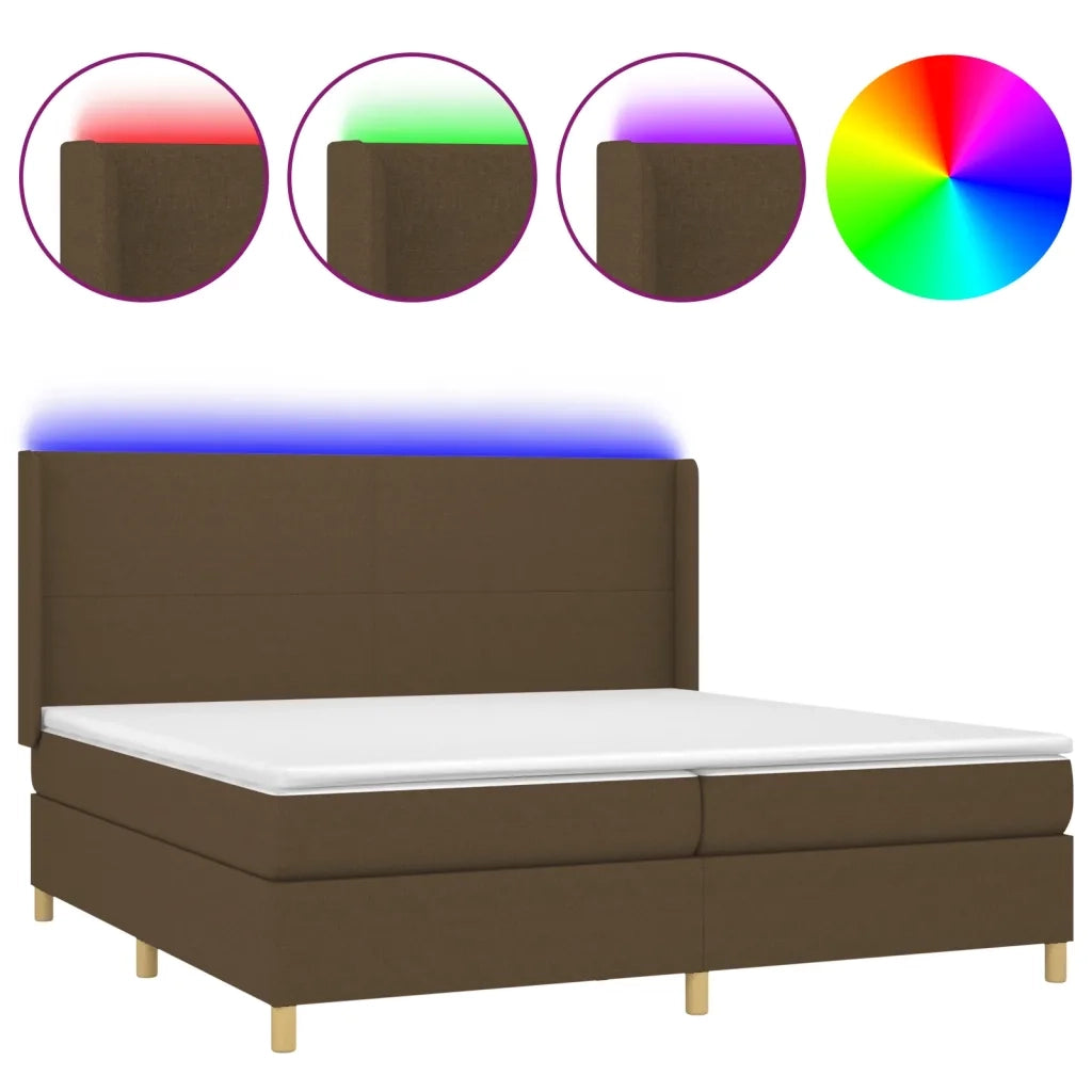 Letto a Molle Materasso e LED MarroneScuro 200x200cm in Tessuto 3138744