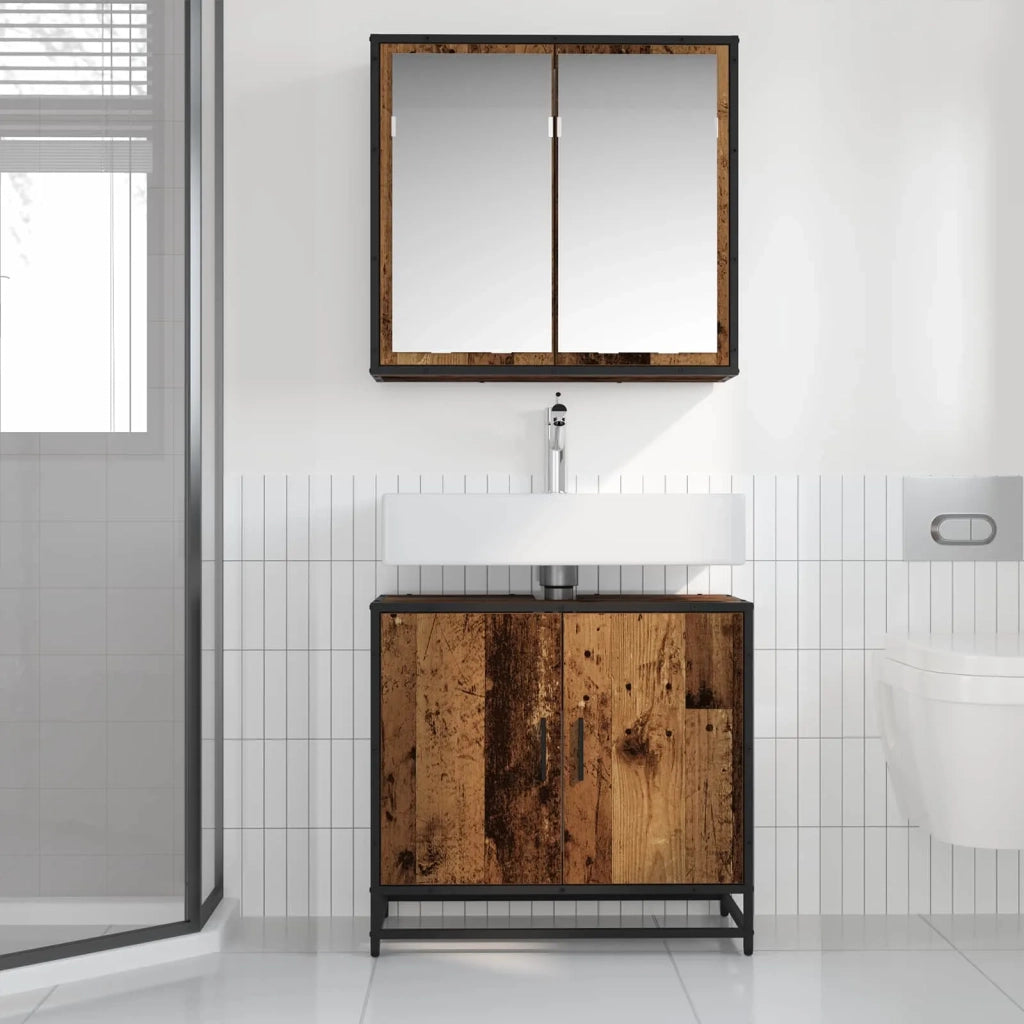 Set di mobili per il bagno con lo scaffale 2 pcs Legno vecchio