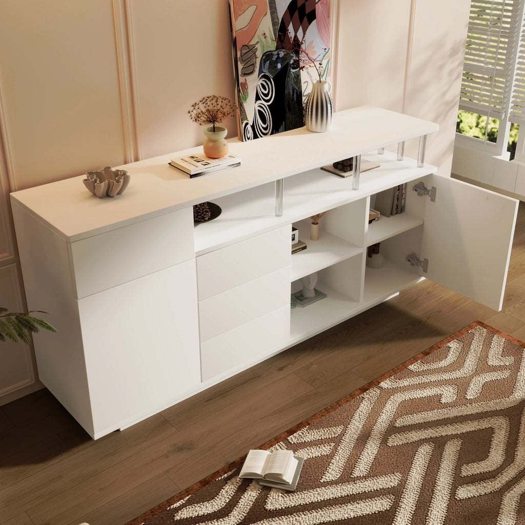 MADIA 160x40x75 cm Bianca con LED, 4 cassetti e 2 ante