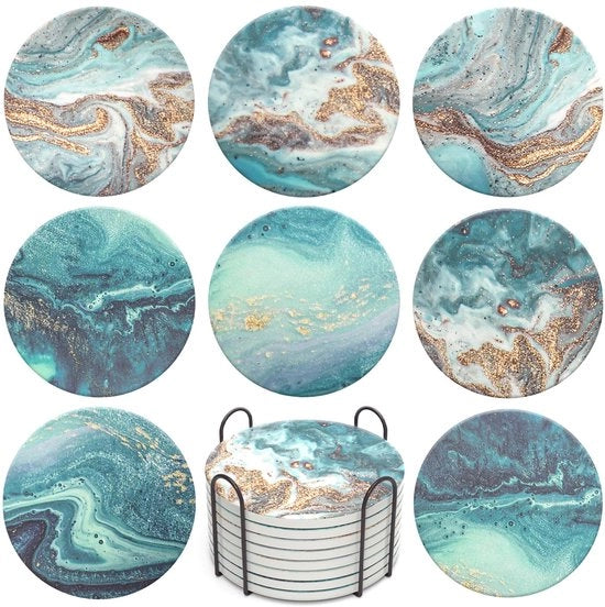 Onderzetters per Vetro, Set di 8 Onderzetters Assorbenti con Base di Canne e Supporto, Onderzetters per Ricette per Bar, Ristoranti, Uffici, Feste, Eventi