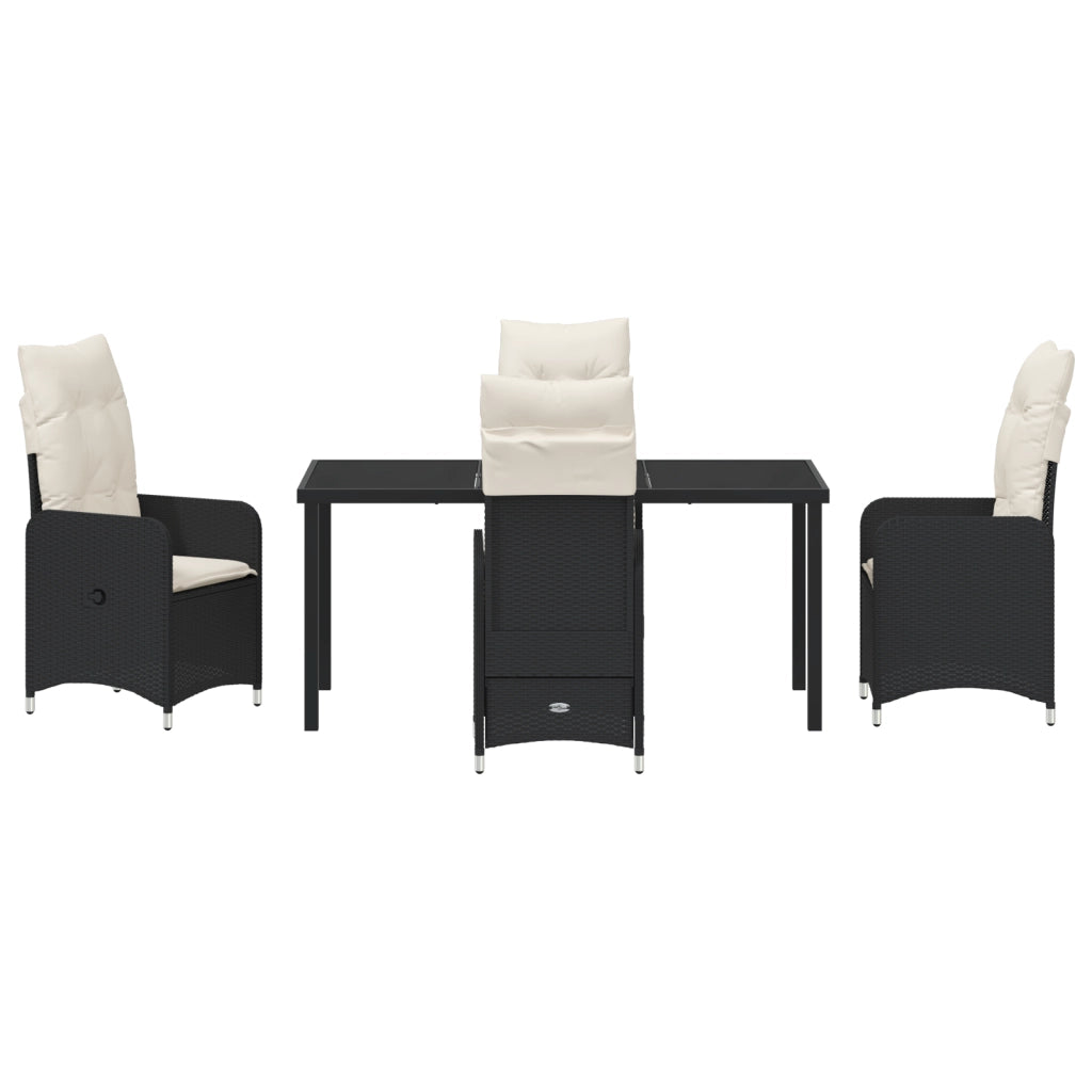 Set di 5 Pezzi per Pranzo da Giardino con Cuscini in Rattan Nero